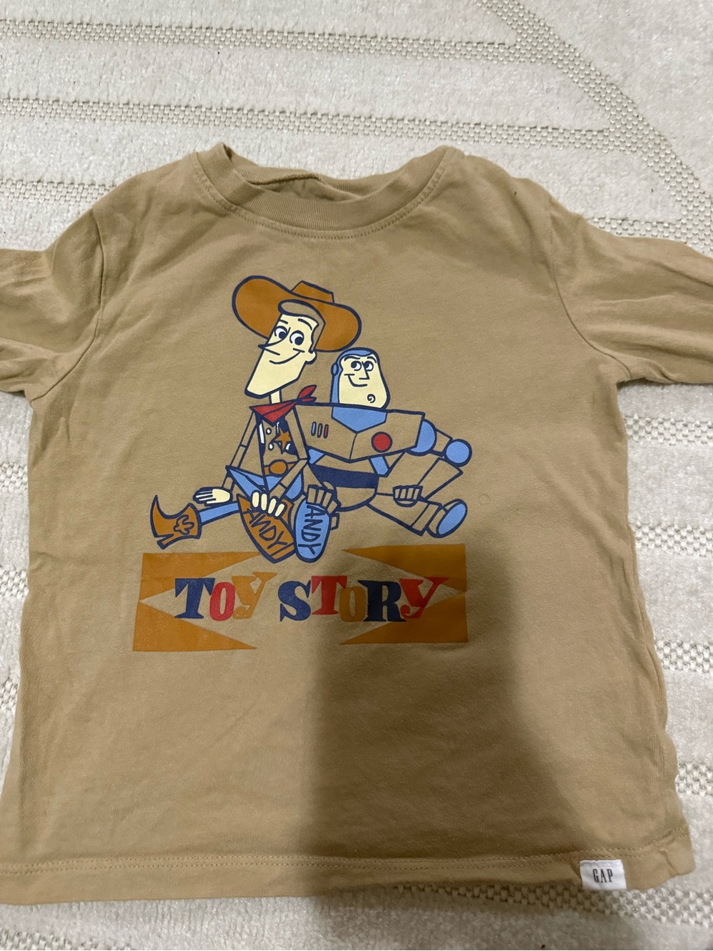 GAP Toy Story Woody & Buzz Graphic Tee - Tan with Blue Accents